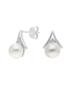 New Sterling Silver Pearl & Cubic Zirconia Stud Earrings