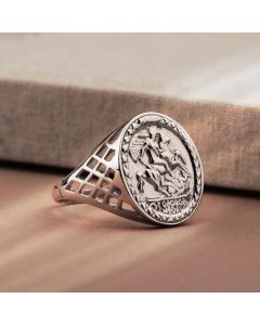 New Sterling Silver George & Dragon Coin Style Ring
