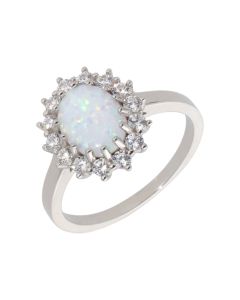 New Sterling Silver Cultured Opal & Cubic Zirconia Ring