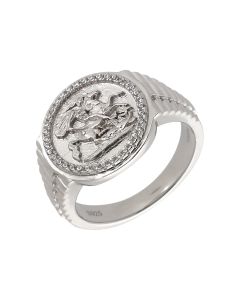 New Sterling Silver Cubic Zirconia George & Dragon Ring