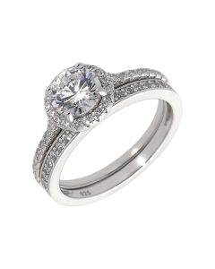 New Sterling Silver Cubic Zirconia Bridal Set x2 Rings