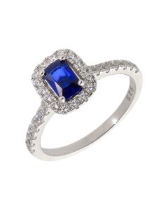New Sterling Silver Blue & White Cubic Zirconia Halo Dress Ring