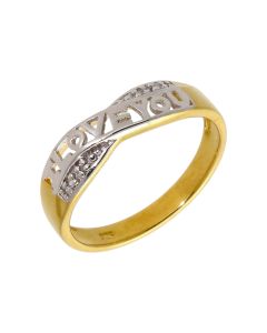 New Gold Plated Sterling Silver Diamond Set I Love You Ring