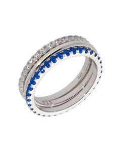 New Sterling Silver Cubic Zirconia Blue 3 Ring Stack Set