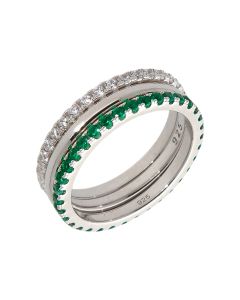 New Sterling Silver Cubic Zirconia Green 3 Ring Stack Set