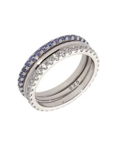 New Sterling Silver Tanzanite Cubic Zirconia 3 Ring Stack Set