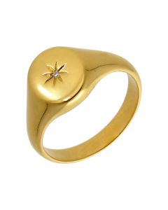 New Gold Plated Sterling Silver Cubic Zirconia Oval Signet Ring