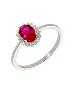 New Sterling Silver Red Cubic Zirconia Oval Cluster Ring