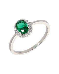 New Sterling Silver Green Cubic Zirconia Oval Cluster Ring