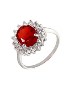 New Sterling Silver Red Cubic Zirconia Oval Cluster Ring