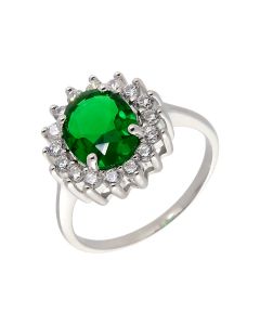 New Sterling Silver Green Cubic Zirconia Oval Cluster Ring