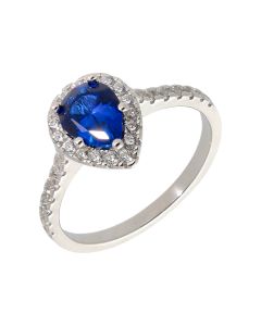 New Sterling Silver Blue Cubic Zirconia Pear Shaped Cluster Ring