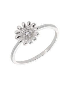 New Sterling Silver Cubic Zirconia Daisy Flower Ring