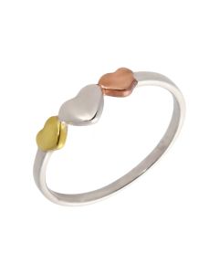 New Sterling Silver 3 Colour Hearts Ring
