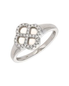 New Sterling Silver Cubic Zirconia & Mother Of Pearl Petal Ring