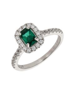 New Sterling Silver Green & White Cubic Zirconia Halo Dress Ring