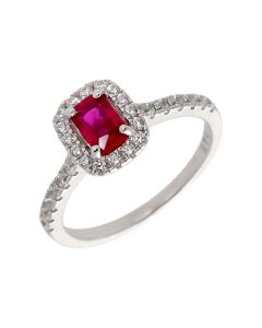New Sterling Silver Red & White Cubic Zirconia Halo Dress Ring