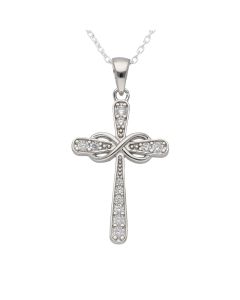 New Sterling Silver Infinity Cubic Zirconia Cross & 18" Necklace