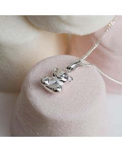 New Sterling Silver Cute Teddy Bear & 14" Chain Necklace
