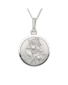 New Sterling Silver Round St Christopher & 20" Chain Necklace
