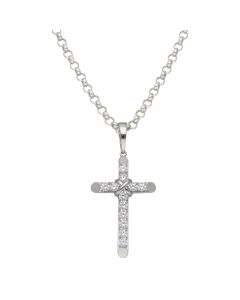 New Sterling Silver Cubic Zirconia Large Cross & 24" Necklace