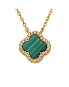 New Gold Plated Sterling Silver Malachite Clover Petal Necklace