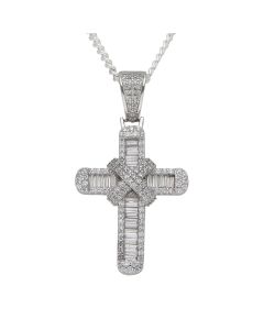 New Sterling Silver Cubic Zirconia Cross & 20" Curb Necklace