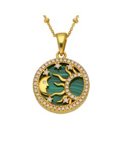 New Gold Plated Sterling Silver Celestial Malachite Necklace