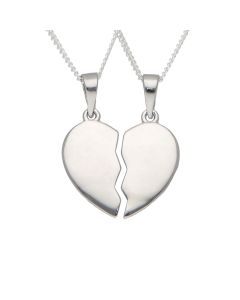 New Sterling Silver 2-Part Polished Heart Friendship Necklace