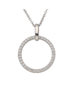 New Sterlng Silver Cubic Zirconia Circle Adjustable Necklace
