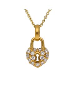 New Gold Plated Sterling Silver Cubic Zirconia Padlock & Chain