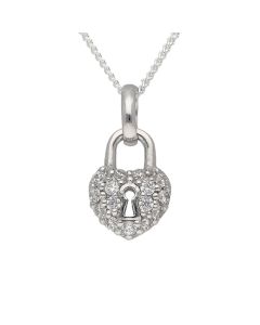 New Sterling Silver Cubic Zirconia Padlock & 18" Necklace