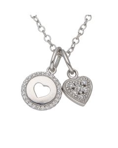New Sterling Silver Double Heart 17.5" Necklace