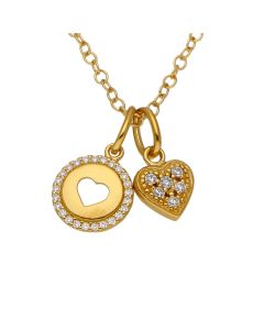 New Gold Plated Sterling Silver Double Heart 17.5" Necklace