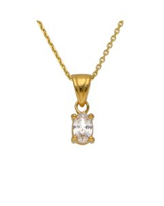 New Gold Plated Sterling Silver Oval Cubic Zirconia 18" Necklace