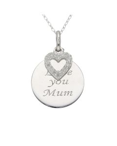 New Sterling Silver Cubic Zirconia Love You Mum 18" Necklace