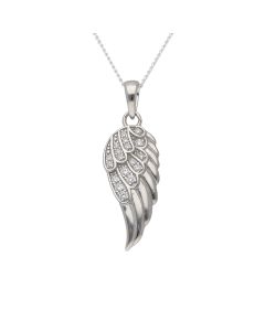 New Sterling Silver Cubic Zirconia Angel Wing & 18" Necklace