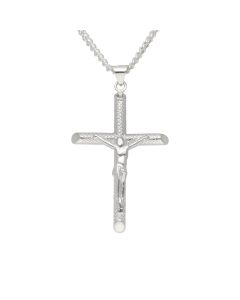 New Sterling Silver Patterned Crucifix & 22" Chain Necklace