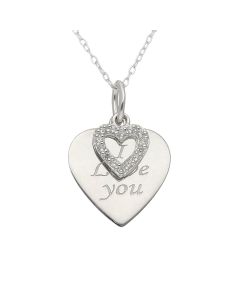 New Sterling Silver I Love You Double Heart & 18" Necklace