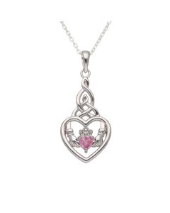 New Sterling Silver Pink Cubic Zirconia Claddagh & 18" Necklace