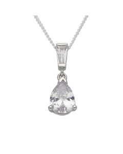New Sterling Silver Pear Shaped Cubic Zirconia 18" Necklace