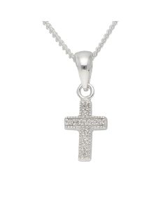 New Sterling Silver Cubic Zirconia Cross Pendant & 18" Necklace
