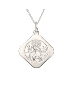 New Sterling Silver Reverse Square St Christopher & 20" Necklace