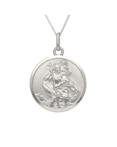 New Sterling Silver Round St Christopher 20" Pendant Necklace