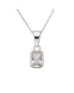 New Sterling Silver Emerald Cut Cubic Zirconia 18" Necklace