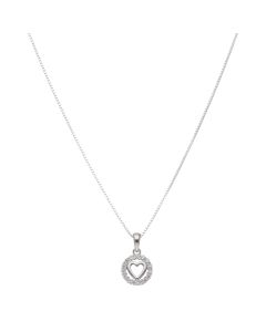 New Sterling Silver Cubic Zirconia Heart Circle & 18" Necklace