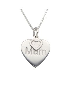 New Sterling Silver MUM Heart Pendant & 18" Chain Necklace