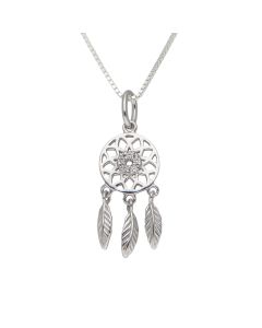 New Sterling Silver Cubic Zirconia Dreamcatcher & 18" Necklace