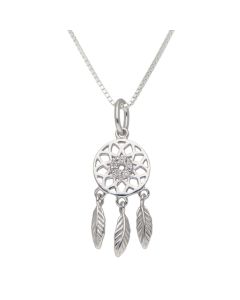 New Sterling Silver Cubic Zirconia Dreamcatcher & 18" Necklace