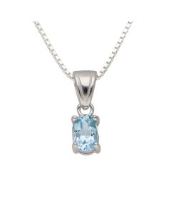 New Sterling Silver Oval Blue Topaz Pendant & 18" Chain Necklace